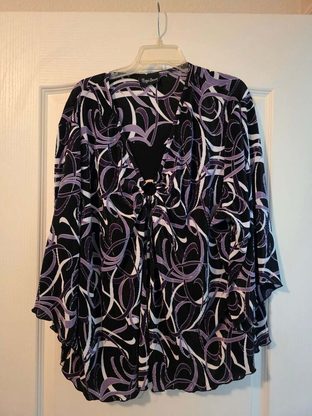 Maggie Barnes Plus Size 2X Black Purple Swirl Pleated Blouse Top